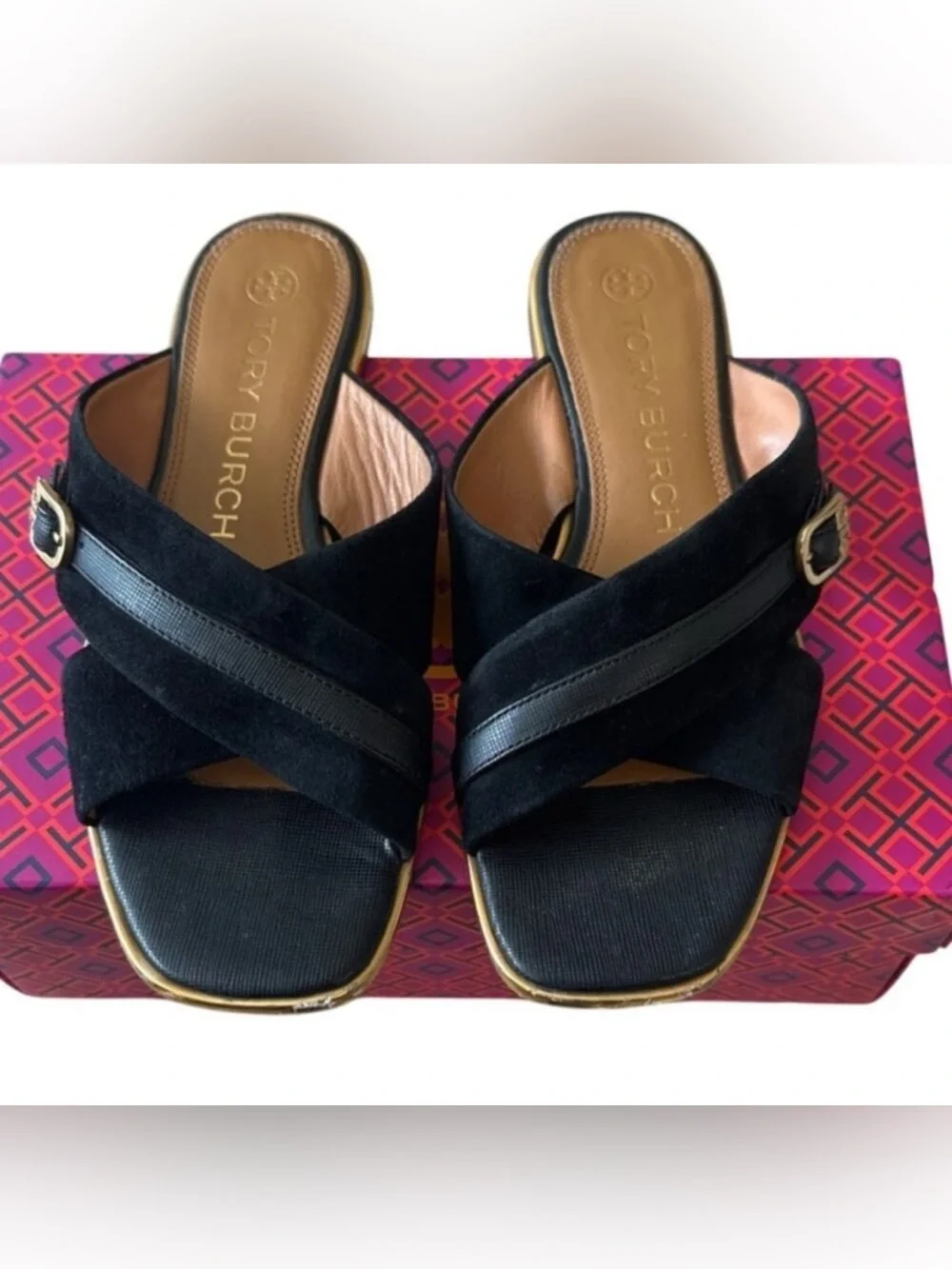 Tory Burch Delaney 5mm Sandals Perfect Black Suede‎ Leather 8